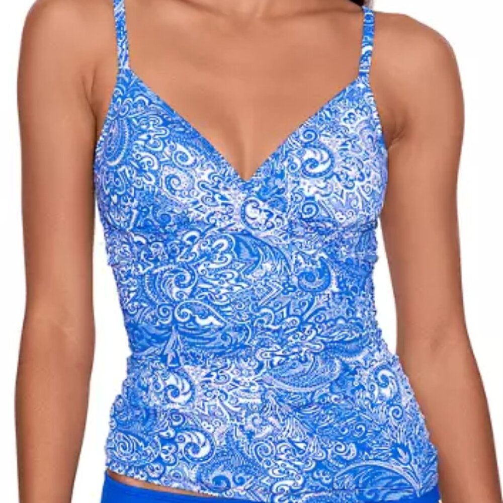 Lauren Ralph Lauren Artisinal Woodblock Surplice Underwire Swim Camikini Blue 4